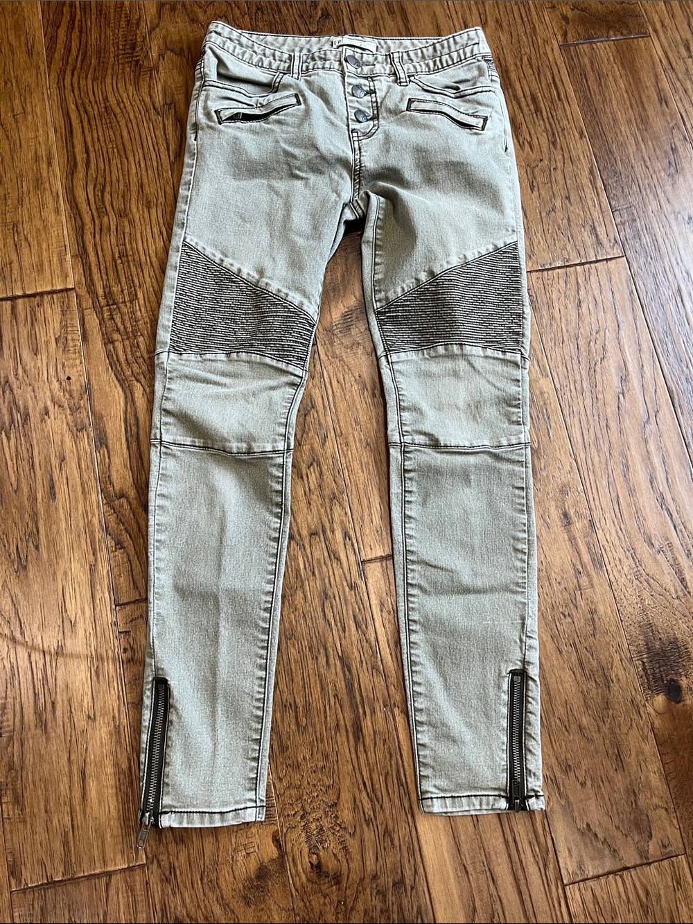 Free People Olive Moto Skinny Jeans with Ankle Zips